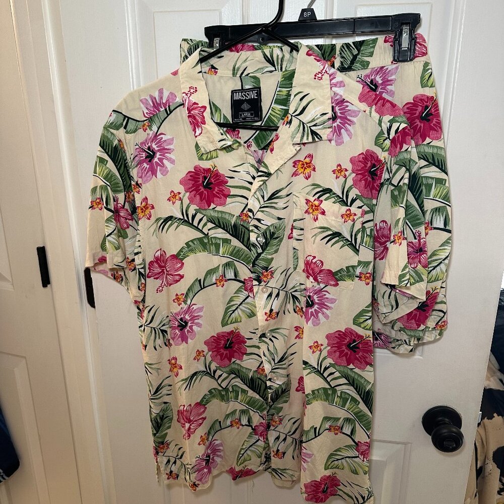 Floral Graphic Hawaiian Shirt and Matching Short Set